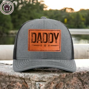 Custom Kids Name Daddy Hat, Personalized Dad Gift, Leather Patch Hat, Dad and Kids Trucker Hat, Dad Hat, Fathers Day Hat, Grandpa Hat Gift