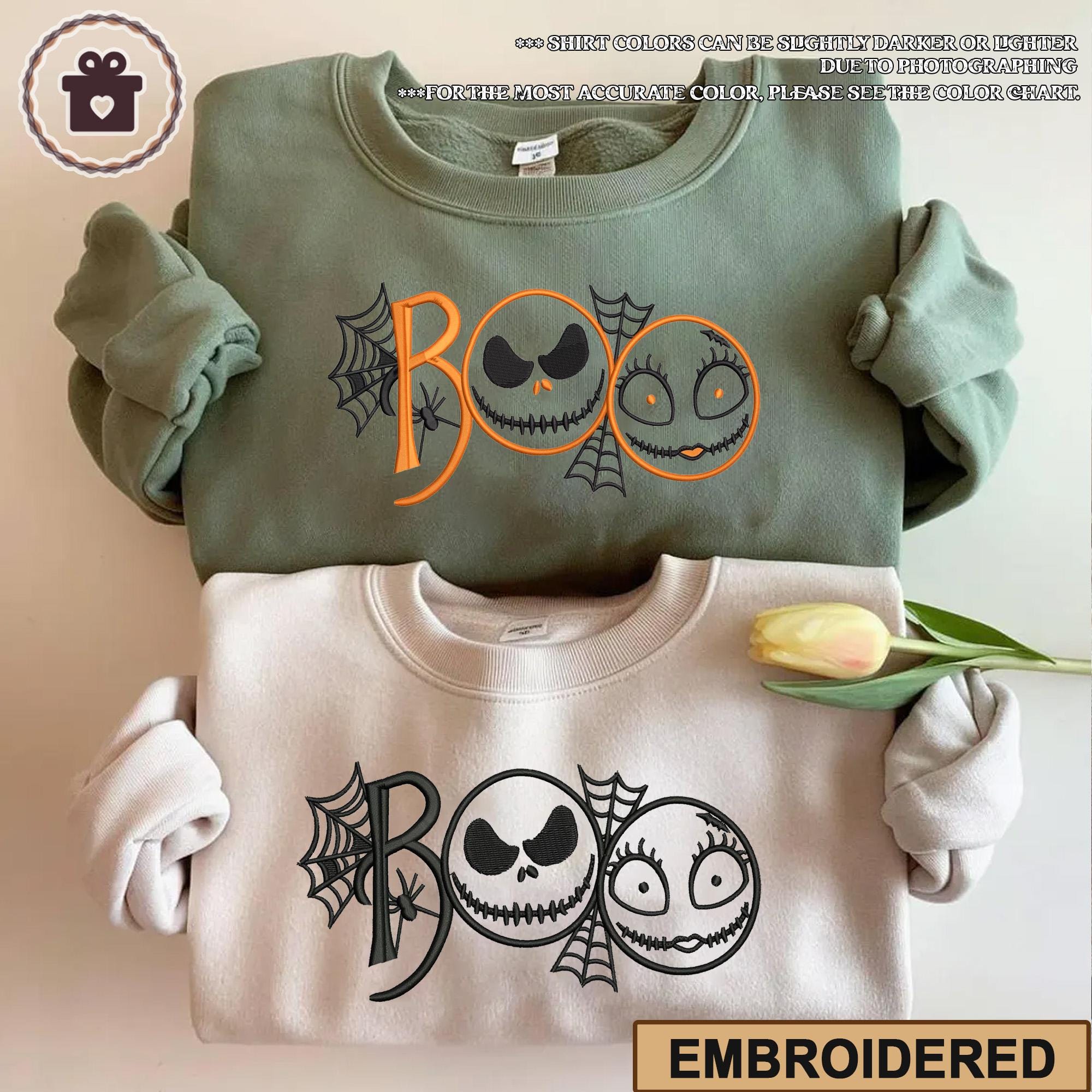 Embroidered Boo Sweatshirt, Spooky Boo Embroidered Tee, Nightmare Shirt, Halloween Embroidered Shirt, Embroidered Halloween Sweatshirt