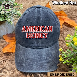 Geborduurde American Honey-hoed, patriottisch gewassen pet, patch VS vlag, baseballpet zuidelijke stijl, Fourth of July-hoed, countrygirlhoed cadeau