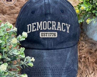 Embroidered Democracy Hat, Anti Trump Washed Cap, Protest Against Dictatorship, Pro Democracy Hat, Resist Baseball Cap, Anti Republican Cap