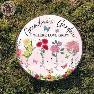 Grandma&#39;s Garden Where Love Grow Garden Stone, Gift For Grandma, Custom Birth Month Flower Garden Stone, Mother&#39;s Day Gift, Birthday Gift