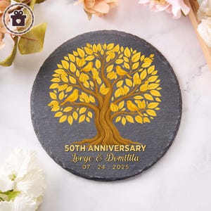 Anniversary Garden Stone, Personalized Wedding Gift, Custom 50th Anniversary Tree Plate,  Stone Anniversary Present for Couples