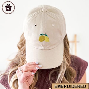 Lemon Embroidered Cap, Aesthetic Fruit Hat, Summer Baseball Hat, Cute Lemon Dad Hat, Unisex Adjustable Strap Back Baseball Cap