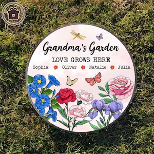 Grandma&#39;s Garden Where Love Grow Garden Stone, Custom Gift For Grandma, Custom Flower Garden Stone, Mother&#39;s Day Gift, Birthday Gift