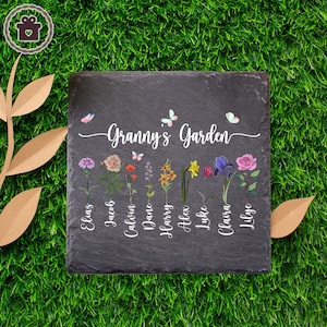 Granny&#39;s Garden Stone, Custom Garden Stone Gift For Mom, Grandma, Custom Birth Month Flower Garden Stone, Mother&#39;s Day Gift, Birthday Gift