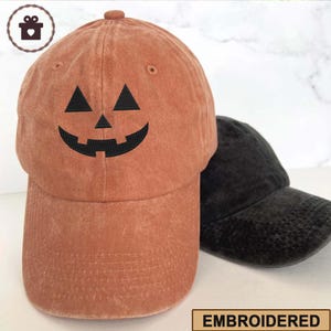 Jack O Lantern Pumpkin Embroidered Cap, Dad Hats,Halloween Gifts, Embroidered Halloween Hat, Scary Jack O&#39;Lantern Face Cap, Costume Season