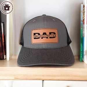 Custom Kids Name Dad Hat, Personalized Dad Gift, Leather Patch Hat, Dad and Kids Trucker Hat, Dad Hat, Fathers Day Hat, Grandpa Hat Gift