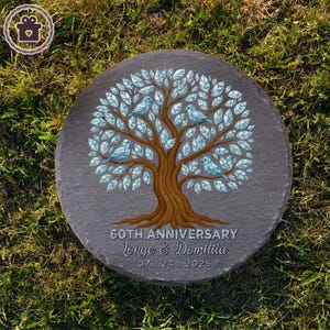 Anniversary Garden Stone, Personalized Wedding Gift, Custom 50th Anniversary Tree Plate,  Stone Anniversary Present for Couples