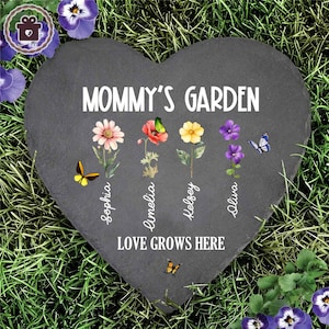 Mommy&#39;s Garden Stone, Mother&#39;s Day Gifts for Grandma with Grandkid&#39;s Birth Flower, Custom Birth Month Flower Garden Stone, Birthday Gift