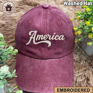 America Embroidered Hat, Patriotic Hat, Patriotic Washed Cap, USA Hat, Independence Day Hat, Patriotic America Hat Gift, American Flag Hat