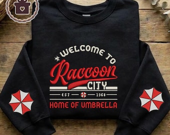 Embroidered Raccoon City Resident Evil  Sweatshirt, Umbrella Corporation Sweatshirt, Leon Kennedy Shirt, Horror Game Merch, Gamer Gift