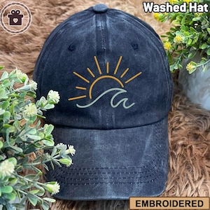 Embroidered Beach Wave Hat Baseball Cap, Bachelorette Party Hats, Navy Blue Hat, Beach Hat, Unisex Low Profile Unstructured Cap