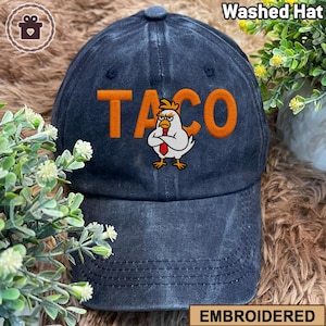 Embroidered TACO Trump Hat, Trump Always Chickens Out, Anti-Trump Political Satire, Tariffs Political Protest, Funny Democrat Embroidery Cap