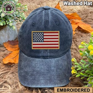 USA Flag Embroidered Hat, American Hat, Patriotic Washed Cap, USA Hat, Independence Day Hat, Patriotic America Hat Gift for Mama Dad Grandpa