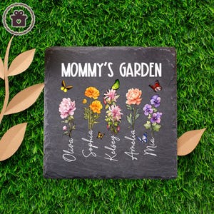 Mommy&#39;s Garden Stone, Custom Garden Stone Gift For Mom, Grandma, Custom Birth Month Flower Garden Stone, Mother&#39;s Day Gift, Birthday Gift