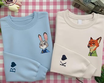 Zoo Cartoon Embroidered Sweatshirt, Funny Couple Embroidered Sweatshirt, Custom Roman Number Couple Sweatshirt, Best Frined Shirt