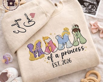 Personalized Mama Princess Embroidered Shirt Shirt, Fairytale Family Shirt, Cute Princess Mom Shirt, Pastel Fantasy Shirt