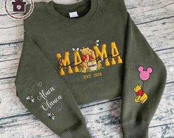 Embroidered Mama Bear Sweatshirt, Mothers Day Sweatshirt, Mama Bear top, Personalised Mum Sweatshirt with names 2026, Mama Est with Name