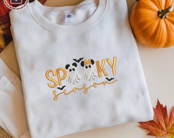 Embroidered Spooky Season Sweatshirt, Cute Ghost with Mouse Ears Sweatshirt, Trick or Treat Sweater, Fall Halloween T-shirt, Halloween Gifts