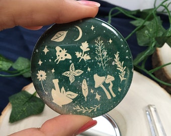 Magical Herbs Pocket Mirror Moon and Stars Night Sky Pocket Mirror Botanical Gift for Nature Lover Gift Witchy Compact Mirror Fairycore Gift