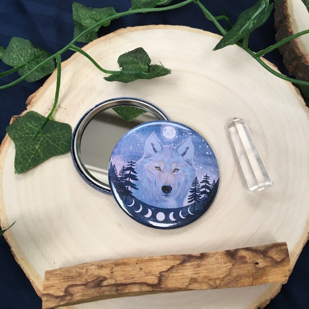 Wolf Pocket Mirror Wolf and Moon Compact Mirror Wolf Gift Howling Wolf
