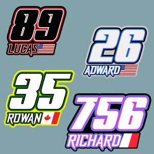 thumbnail image 2 of Racing Number Sticker Waterproof Vinyl 3.5 Inches In Height, Printed 2 of 13