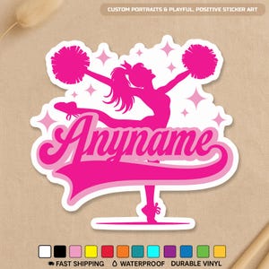 Autocollant personnalisé de nom de pom-pom girl, nom personnalisé de cheerleader de sport scolaire en vinyle découpé imperméable pour garçons filles vélo
