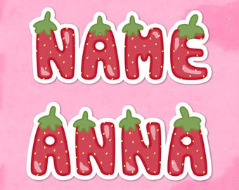 Personalized Strawberry Name Sticker for Kids, Custom Fruit Name Label for Nursery, School Supplies, Lunchbox, Water Bottle
