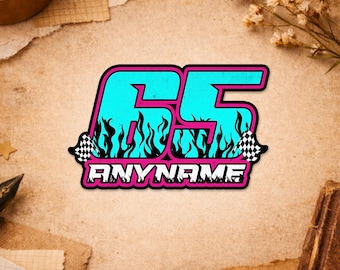 Custom Race Number Name Sticker, Personalized Racing Team Car Motocross Number Text Sticker for Water Bottle Notebook Laptop Gift