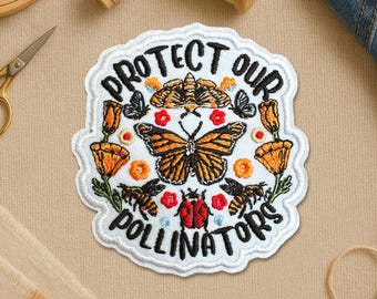 Protect Our Pollinators Patch, Floral Bugs Bees Butterfly Wasp Bird Animal Nature Lover Patches for Clothes Jacket Backpack