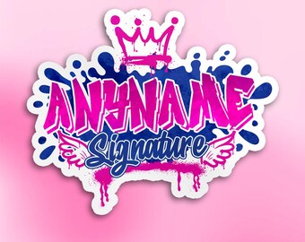 Custom Graffiti Name Sticker, Personalized Name Graffiti With Cute Flowers Retro Wall Die-cut Vinyl Waterproof Die-cut for Boys Girls Bike