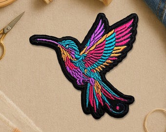 Hummingbird Patch, Colorful Cute Bird Wildlife Mountain Forest Embroidery Patches for Clothes Jacket Backpack