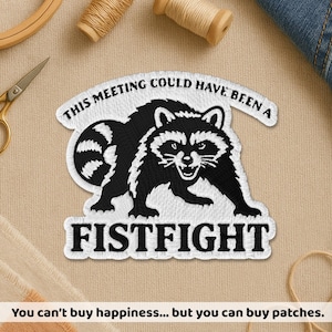 This Meeting Could Have Been A Fistfight Patch, Funny Cute Raccoon Work Office Sarcastic Humor Patches for Clothes, Jackets, Backpacks