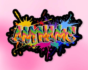 Custom Graffiti Name Sticker, Personalized Retro Colorful Drip Graffiti Name With Stars Die-cut Vinyl Waterproof Die-cut for Boys Girls Bike
