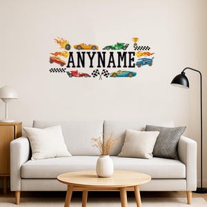Custom Race Cars Wall Decal, Personalized Name Car Boy Bedroom Transparent, Large Vinyl Nursery Wall Decal Home, Room Boy Girls Bedroom