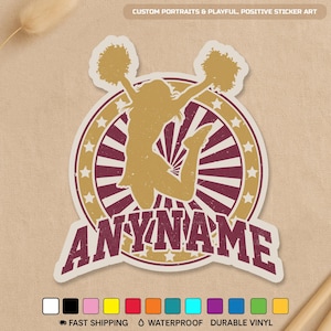 Custom Cheer Name Sticker, Personalized School Sport Vintage Cheerleader Name Decal Sticker for Laptop Water Bottle Gift Laptop Helmet