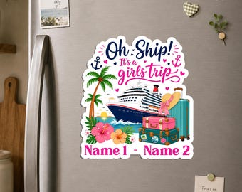 Personalized Girls Trip Cruise Door Magnet, Custom Bestie Group Cruise Cabin Magnet, Beach Vacation Friends Travel Gift & Keepsake