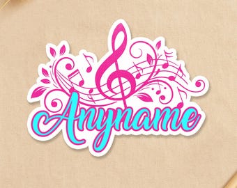 Custom Music Note Sticker, Personalized Musician Name Music Teacher Waterproof Sticker for Laptop Water Bottle Tumbler Gift Helmet Phone