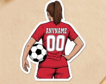 Custom Female Soccer Player Sticker, Personalized Sports Team Name Number Waterproof Stickers for Water Bottle, Car, Notebook Gifts Coach