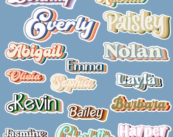 Custom Personalized Retro Y2K Vinatge 80s 90s Name Colorful Decals Waterproof Stickers Bridesmaids Label School Name Tag Girlfriend Birthday