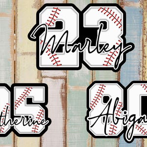 Custom Number Name Baseball Sticker Sport Waterproof Die-Cut Vinyl Sticker for Water Bottle Laptop Hard Hat Kindle Gifts Bag