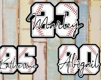 Custom Number Name Baseball Sticker Sport Waterproof Die-Cut Vinyl Sticker for Water Bottle Laptop Hard Hat Kindle Gifts Bag