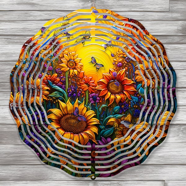 Sunflower and Bee Wind Spinner PNG, Wind spinner sublimation designs, Garden Spinner PNG, Wind Spinner PNG, Digital Download SBWS03