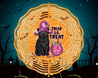 Trick or Treat Wind Spinner PNG Design, Trick or Treat Wind Spinner, Halloween Ghost, Boo, Pumpkin, Blackcat Wind Spinner Digital Download