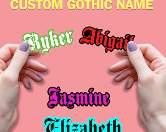 Custom Gothic Name Sticker Personalized Gothic Style Decal Sticker Customized Colorful Name Gift Tag Label School for Laptop Kindle Gift Bag