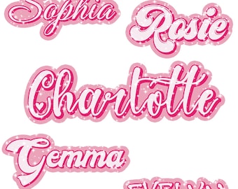 Custom Name Pink Doll Style Sticker 90s Cute Die-Cut Vinyl Sticker Water Bottle Laptop Tumbler Kindle Birthday Gift for Kid Girl Adults