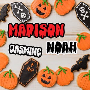 Custom Spooky Name Stickers, Halloween Bachelorette Party Name Sticker Labels, Retro Gothic Dripping Style Your Text Stickers Gift Bag Label