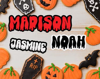 Custom Spooky Name Stickers, Halloween Bachelorette Party Name Sticker Labels, Retro Gothic Dripping Style Your Text Stickers Gift Bag Label