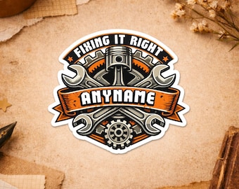 Custom Mechanic Name Sticker, Personalized Engineer Tool Auto Repair Name Sticker for Laptop Water Bottle Tumbler Gift