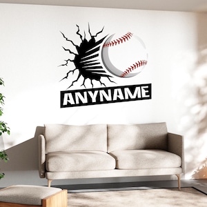 Custom Baseball Sports Name Wall Decal, Personalized Player Name Transparent, Large Vinyl Nursery Wall Decal Home, Room Boy Girls Bedroom